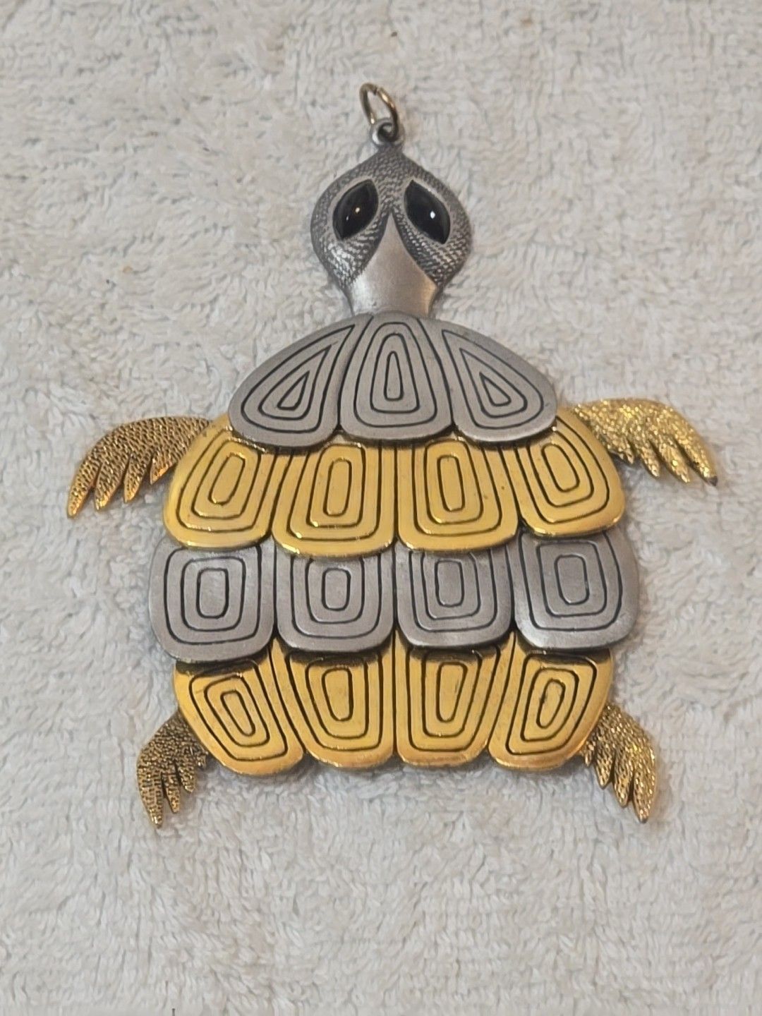 Vintage Articulated Gold Pewter Color Turtle Pendant
